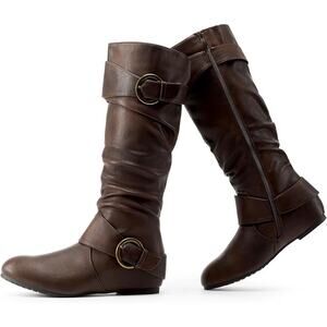 Dream Pairs Womens Size 8 Brown Faux Leather Knee High Low Hidden Wedge Boots